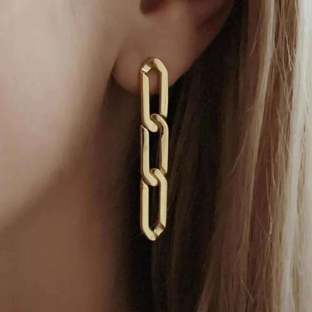 Minimalist 18k Gold Chain Link Drop Earrings